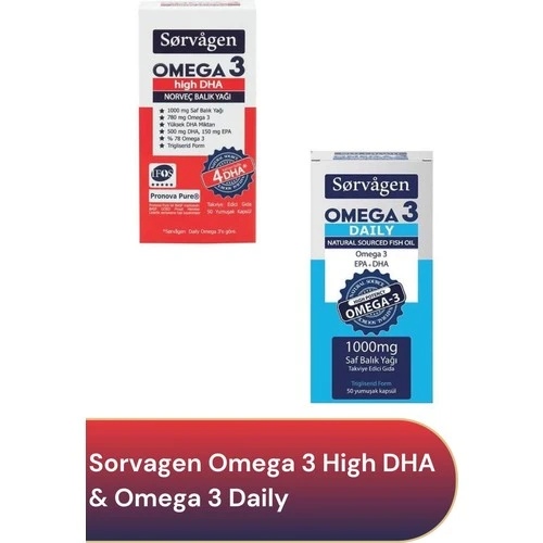 Sorvagen Omega 3 High Dha Saf Norveç Balık Yağı, 1000 Mg ve Adet Omega 3 Daily Saf Balık Yağı, 50 Kapsül ürün görseli 1