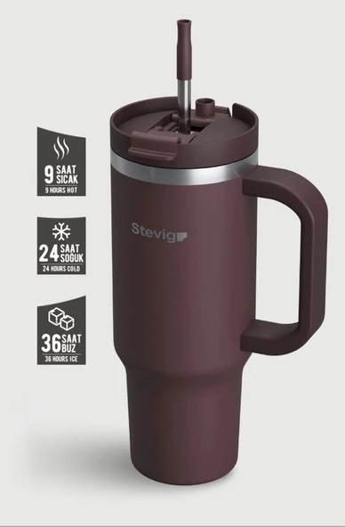 Stevig ST-238 2 Moods Tuck-In Tumbler Sızdırmaz Çelik Termos 900ML Chocolate Plum ürün görseli 1