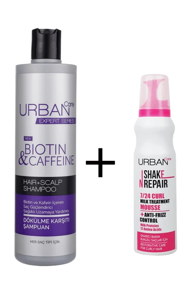 Biotin Caffeine Şampuan 350 Ml + Bukleli Saçlar Için Elektriklenmeyen Saç Bakım Köpüğü 150ml ürün görseli 1