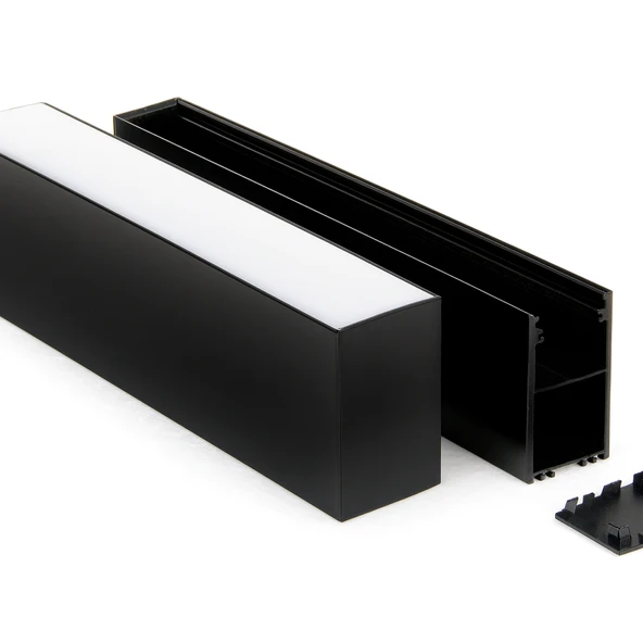 LED Kanal Alüminyum Profil Siyah 1 Metre 34x63mm Opak Pleksi Kapak Plastik Yan Kapak Sarkıt Lineer LED Kasa 15474 ürün görseli 1