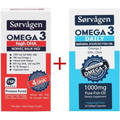 Sorvagen Omega 3 High Dha Saf Norveç Balık Yağı, 1000 Mg Ve Adet Omega 3 Daily Saf Balık Yağı, 50 Kapsül ürün görseli 1