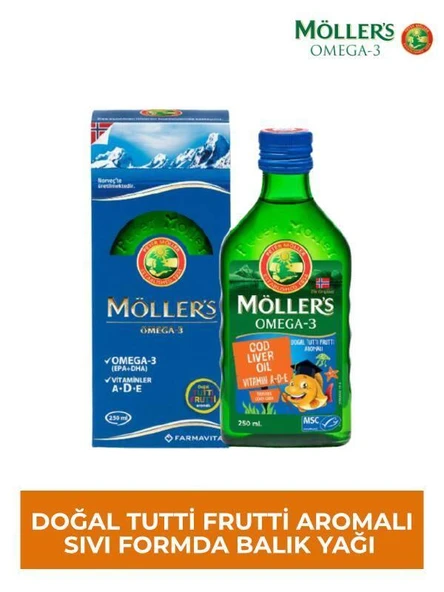 Möllers Omega 3 Balık Yağı 250 ML Tutti Frutti Aromalı - Diş Beyazlatıcı Köpük Hediye ürün görseli 1