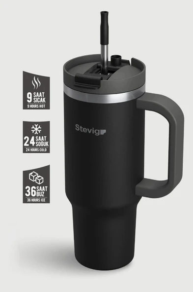 Stevig ST-236 2 Moods Tuck-In Tumbler Sızdırmaz Çelik Termos 900ML Black ürün görseli 1
