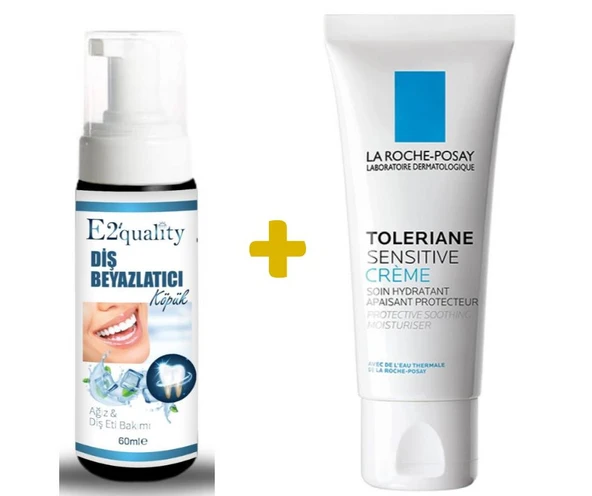 E2'quality Diş Beyazlatıcı Köpük + La Roche Posay Toleriane Sensitive Krem 40 ml Hassas Ciltler İçin Nemlendirici Krem ürün görseli 1