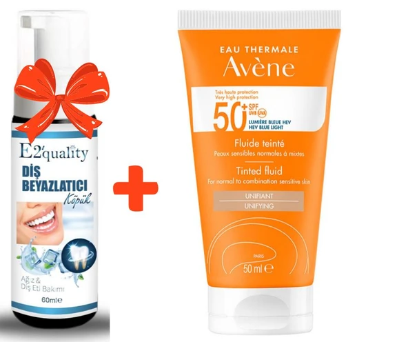 E2'quality Diş Beyazlatıcı Köpük + Avene Solaire SPF 50+ Tinted Fluid 50 ml ürün görseli 1