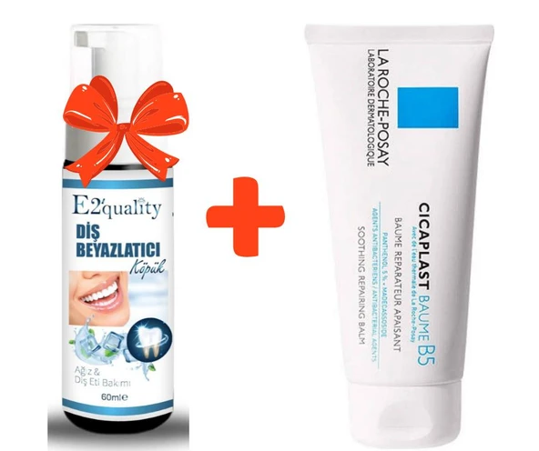 E2'quality Diş Beyazlatıcı Köpük + La Roche Posay Cicaplast Baume B5 100 ML Nemlendirici Krem ürün görseli 1