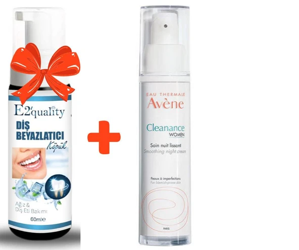 E2'quality Diş Beyazlatıcı Köpük + Avene Cleanance Woman Düzensiz Ciltler İçin Gece Bakım Kremi 30 ml ürün görseli 1