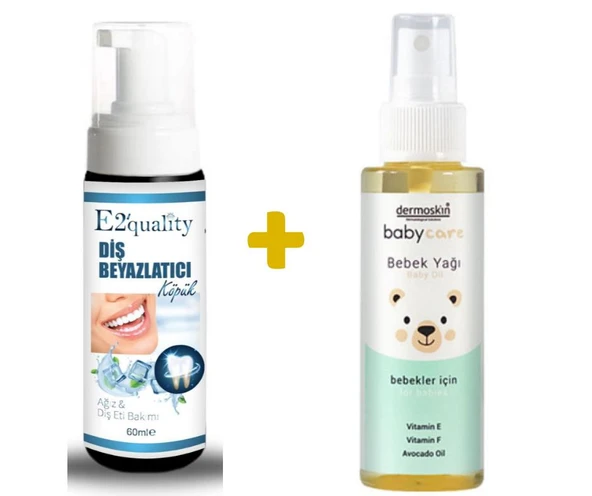E2'quality Diş Beyazlatıcı Köpük + Dermoskin Babycare Bebek Yağı 100 ml ürün görseli 1