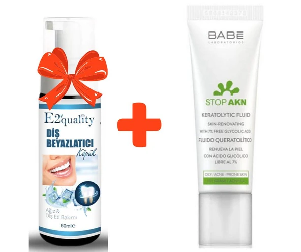 E2'quality Diş Beyazlatıcı Köpük + Babe Stop Akn Keratolytic Fluid 30 ML Yağlı Ciltler İçin Matlaştırıcı Krem ürün görseli 1