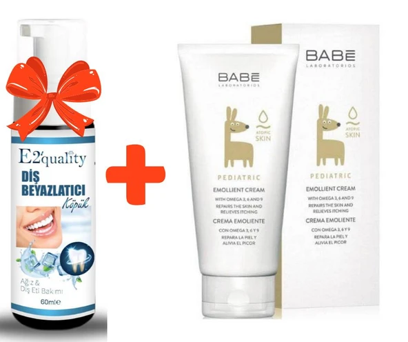E2'quality Diş Beyazlatıcı Köpük + Babe Pediatrik Emoillent Cream 200 ML Atopik Bebek Cildi İçin Nemlendirici Krem ürün görseli 1