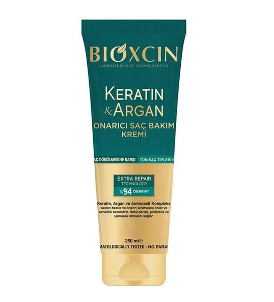 Bioxcin Keratin Argan Onarıcı Saç Bakım Kremi 250 ml Yıpranmış Ve Hasar Görmüş Saçlar - Diş Beyazlatıcı Köpük Hediye ürün görseli 1