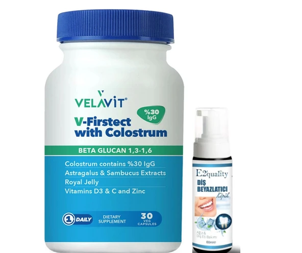 Velavit V-Firstect with Colostrum Takviye Edici Gıda 30 Kapsül- Diş Beyazlatıcı Köpük Hediye ürün görseli 1