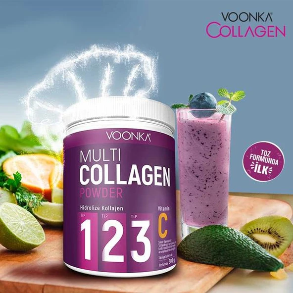 Voonka Multi Collagen Powder 300 GR C Vitamini İçeren Kolajen Takviyesi - Diş Beyazlatıcı Köpük Hediye ürün görseli 1
