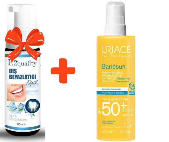 E2'quality Diş Beyazlatıcı Köpük + Uriage Bariesun Invisible Spray Unscented Spf 50 200 ML ürün görseli 1