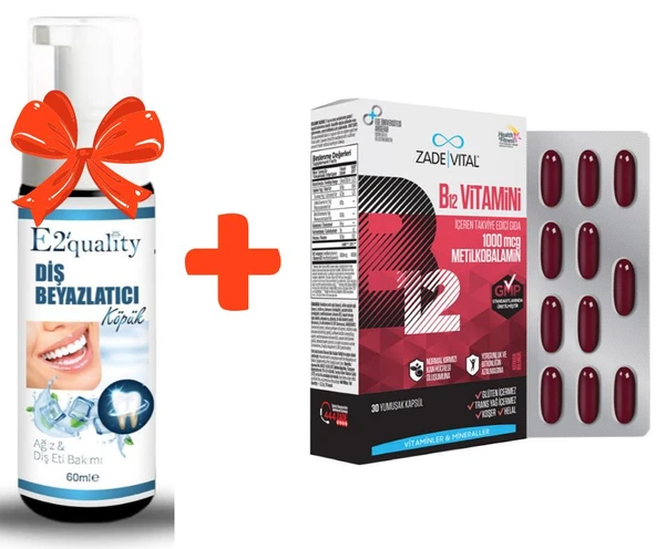 E2'quality Diş Beyazlatıcı Köpük + Zade Vital Vitamin B12 1000 mg 30 Yumuşak Kapsül ürün görseli 1