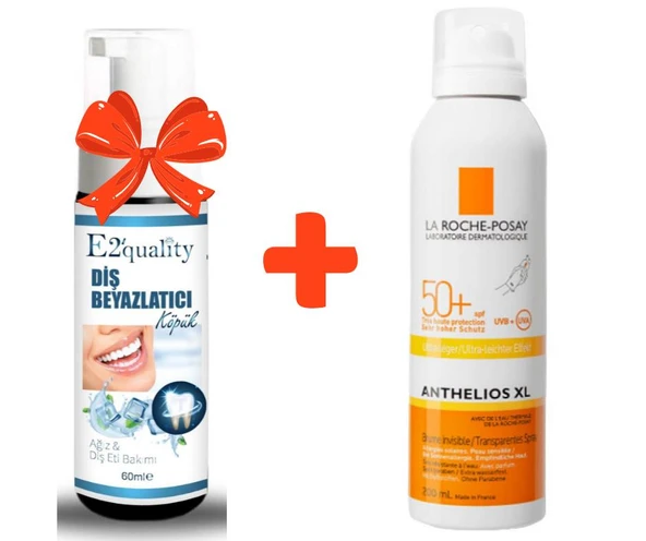 E2'quality Diş Beyazlatıcı Köpük + La Roche Posay Anthelios XL Ultra Light Body Mist Spf 50 200 ML Sprey Güneş Kremi ürün görseli 1