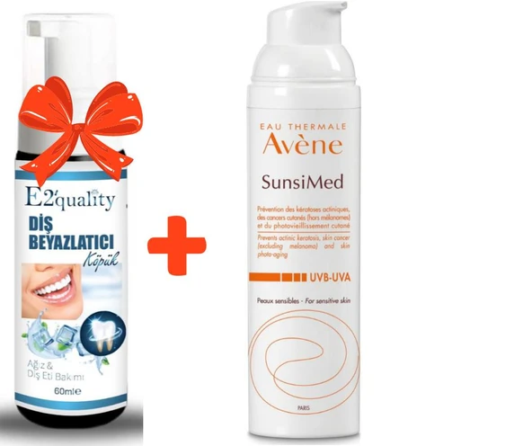 E2'quality Diş Beyazlatıcı Köpük + Avene SunsiMed SPF50+ Hassas Ciltler için Güneş Koruyucu 80 ml ürün görseli 1
