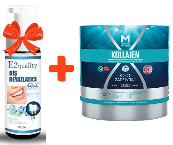 E2'quality Diş Beyazlatıcı Köpük + Zade Vital Marine Collagen Hyaluronic Acid 28 Toz Saşe Kolajen Takviyesi ürün görseli 1