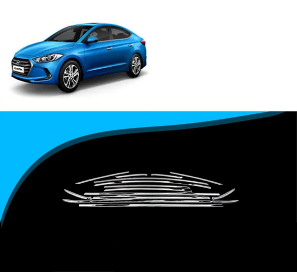 Elantra Krom Cam Çıtası Tam Tur 14 Parça 2016-2019 Arası ürün görseli 1