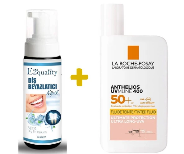 E2'quality Diş Beyazlatıcı Köpük + La Roche Posay Anthelios UVmune Fluid Tinted Spf 50 50 ML Renkli Güneş Kremi ürün görseli 1