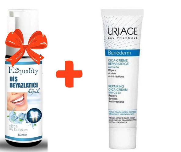 E2'quality Diş Beyazlatıcı Köpük + Uriage Bariederm Repairing Cica Cream 40 ML Nemlendirici Krem ürün görseli 1