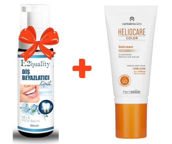 E2'quality Diş Beyazlatıcı Köpük + Heliocare Color Spf 50 Jel Light 50 ML Renkli Güneş Kremi ürün görseli 1