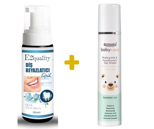 E2'quality Diş Beyazlatıcı Köpük + Dermoskin Babycare Prebiyotik ve Postbiyotik Yüz Kremi 50 ml Bebek Yüz Kremi ürün görseli 1