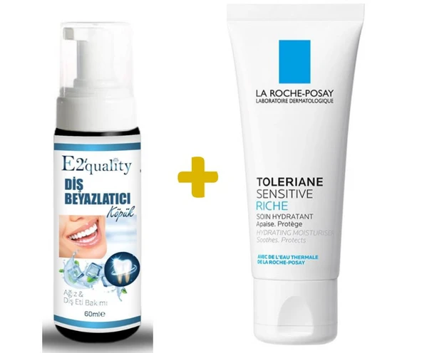 E2'quality Diş Beyazlatıcı Köpük + La Roche Posay Toleriane Sensitive Riche 40 ml Hassas Ciltler İçin Yatıştırıcı Bakım Kremi ürün görseli 1