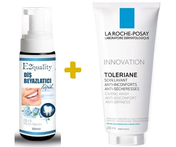 E2'quality Diş Beyazlatıcı Köpük + La Roche Posay Toleriane Caring Wash 200 ml Hassas Ciltler İçin Temizleyici Jel ürün görseli 1