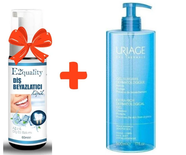 E2'quality Diş Beyazlatıcı Köpük + Uriage Surgras Liquide Dermatologique 500 ML Saç ve Vücut Temizleme Jeli ürün görseli 1