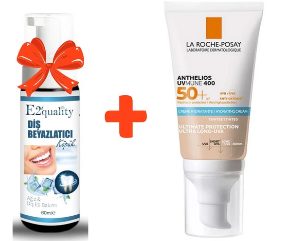 E2'quality Diş Beyazlatıcı Köpük + La Roche Posay Anthelios UVmune Tinted SPF 50 50 ML Renkli Güneş Kremi ürün görseli 1