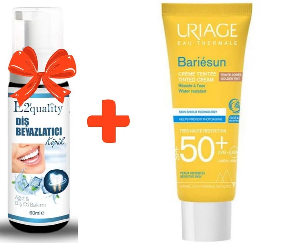 E2'quality Diş Beyazlatıcı Köpük + Uriage Bariesun Tinted Cream Spf 50 50 ML Golden Tint ürün görseli 1