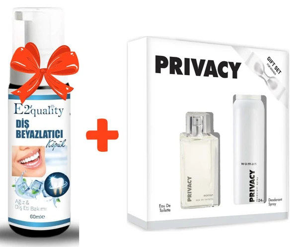 E2'quality Diş Beyazlatıcı Köpük + Privacy Bayan Parfüm Seti Edt 100ml + Deodorant 150ml Kofre Kadın Set ürün görseli 1