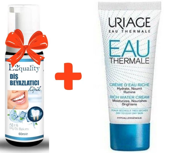 E2'quality Diş Beyazlatıcı Köpük + Uriage Eau Thermale Rich Water Cream 40 ML Nemlendirici Krem ürün görseli 1