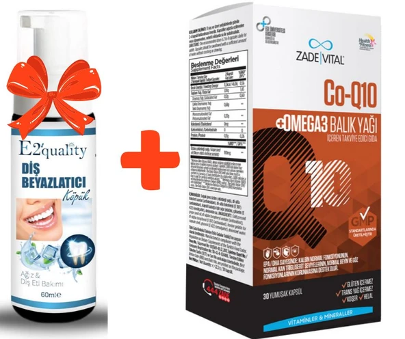 E2'quality Diş Beyazlatıcı Köpük + Zade Vital Co Q10 Omega3 Balık Yağı 1000 mg 30 Yumuşak Kapsül ürün görseli 1