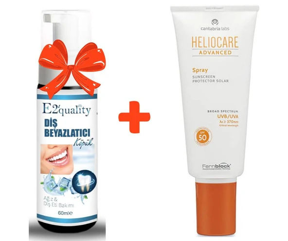 E2'quality Diş Beyazlatıcı Köpük + Heliocare Spf 50 Sprey 200 ML Güneş Kremi ürün görseli 1