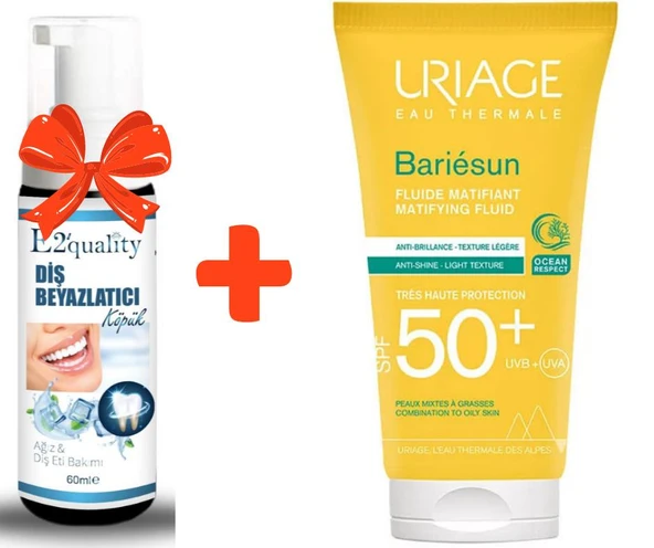 E2'quality Diş Beyazlatıcı Köpük + Uriage Bariesun Mat Fluid Spf 50 50 ML Yağsız Güneş Kremi ürün görseli 1