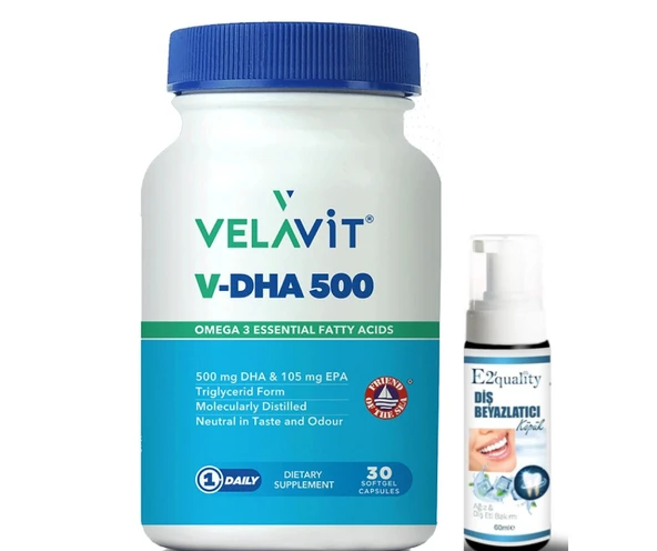 Velavit V-DHA 500 30 Yumuşak Jel Kapsül- Diş Beyazlatıcı Köpük Hediye ürün görseli 1