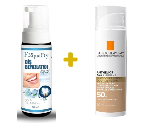 E2'quality Diş Beyazlatıcı Köpük + La Roche Posay Anthelios Age Correct Tinted SPF 50 50 ML Renkli Güneş Koruyucusu ürün görseli 1
