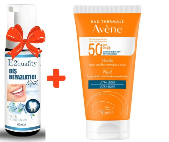 E2'quality Diş Beyazlatıcı Köpük + Avene Solaire SPF50+ Fluid Ultra Light 50 ml ürün görseli 1