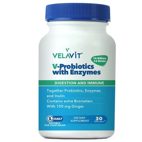 Velavit V-Probiotics Enzymes Takviye Edici Gıda 30 Kapsül ürün görseli 1