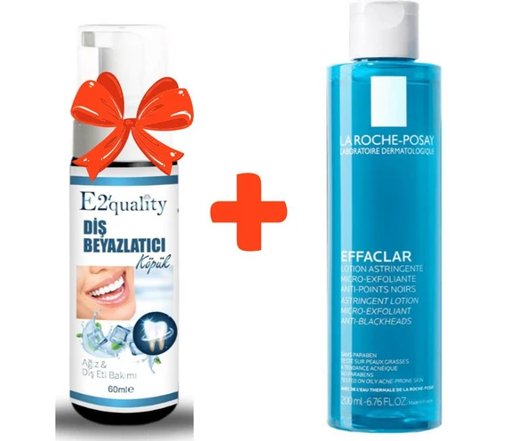 E2'quality Diş Beyazlatıcı Köpük + La Roche Posay Effaclar Tonik 200 ML Yağlı Ciltler İçin Gözenek Sıkılaştırıcı Tonik ürün görseli 1