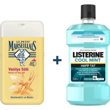 Le Petit Marseillais Duş Jeli Vanilya Sütü 250 ml+Listerine Cool Mint Hafif Tat 250 ml -Diş Beyazlatıcı Köpük Hediye ürün görseli 1