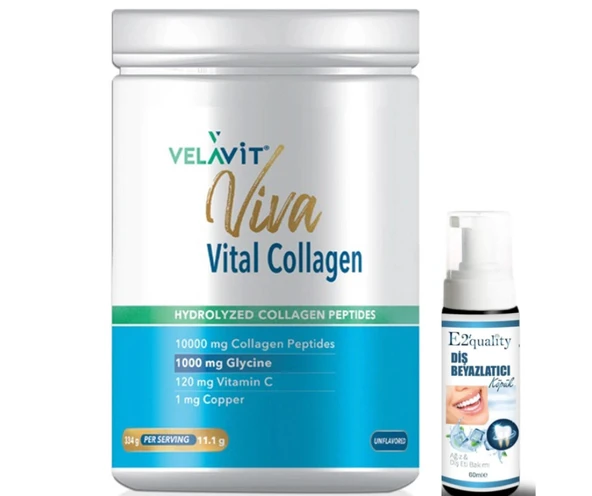 Velavit Viva Vital Collagen Toz Takviye Edici Gıda 334 gr- Diş Beyazlatıcı Köpük Hediye ürün görseli 1
