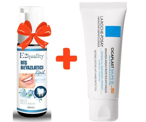 E2'quality Diş Beyazlatıcı Köpük + La Roche Posay Cicaplast Baume B5 SPF 50 40 ML Yatıştırıcı Bakım Kremi ürün görseli 1