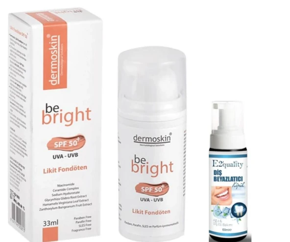 Dermoskin Be Bright SPF50+ Likit Fondöten 33ml - Light - Diş Beyazlatıcı Köpük Hediye ürün görseli 1
