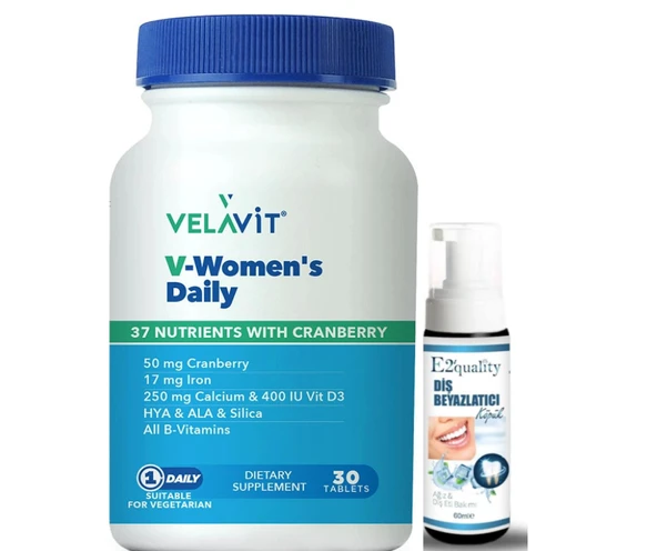 Velavit V-Womens Daily Takviye Edici Gıda 30 Tablet- Diş Beyazlatıcı Köpük Hediye ürün görseli 1