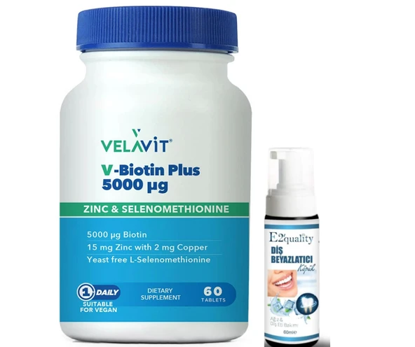 Velavit V-Biotin Plus 5000mcg Takviye Edici Gıda 60 Tablet- Diş Beyazlatıcı Köpük Hediye ürün görseli 1
