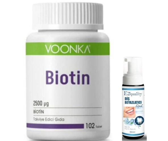 Voonka Biotin İçerikli Takviye Edici Gıda 102 Tablet-  Diş Beyazlatıcı Köpük Hediye ürün görseli 1