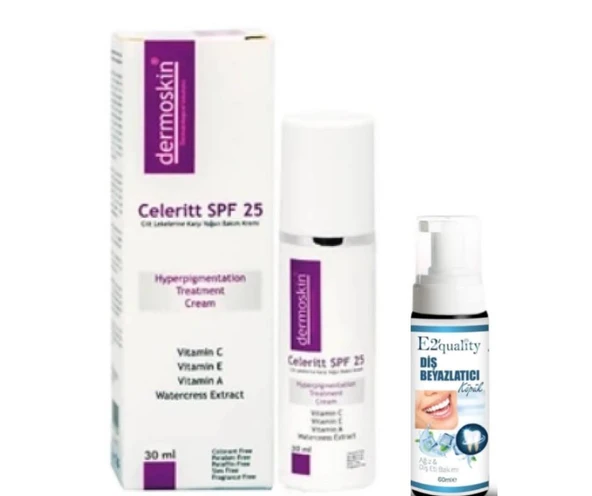 Dermoskin Celeritt SPF 25 Leke Karşıtı Bakım Kremi 30 ml - Diş Beyazlatıcı Köpük Hediye ürün görseli 1